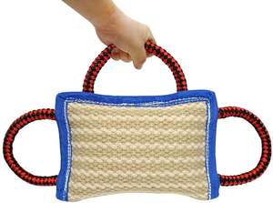 Durevole di Addestramento Del Cane Rimorchiatore Giocattolo, 3 maniglie di Iuta Morso Cuscino 9.5 "6.5" di Lino Rimorchiatore Giocattolo per i Giovani Cani - Product Image 3