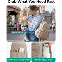 Sac à dos à couches en polyester OEM multi-poches, doux, imperméable, respirant, avec fermeture éclair, pour l'été 2026, avec matelas à langer chauffant