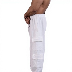 Pantalon de jogging cargo blanc pour homme, taille élastique, plusieurs poches, décontracté, respirant, en coton tricoté, idéal pour le printemps - Product Image 4