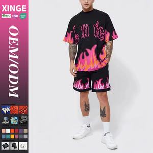 Conjunto de Ropa Urbana Hip Hop para Hombre, Personalizado al por Mayor, 2 Piezas, Camiseta y Pantalones Cortos con Estampado Gráfico Alfabético, Impresión Digital Directa para Invierno - Product Image 1