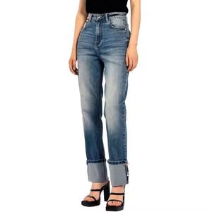 Jeans de mezclilla casuales de tiro bajo, desgastados, de pierna ancha, rectos, de color liso, lavado claro y transpirables para mujer, nueva moda 2025 - Product Image 6