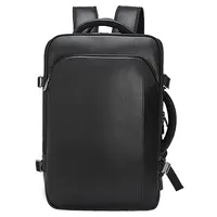 TIDING-maletín de viaje Convertible de cuero genuino para hombre, morral de viaje con USB de gran capacidad, color negro