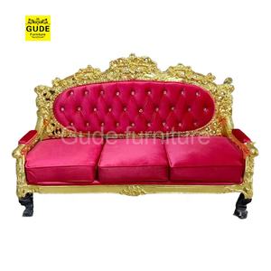 مصنع الجملة عالية الظهر أحمر الذهب الجلود الملكة الملك العرش مجموعة لحفلات الزفاف فيلا رخيصة الأثاث أريكة - Product Image 2