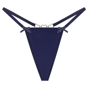 Women Sexy Thong Panties Solid Color <b>Thin</b> Strap Low Rise G String Underwear Breathable T-back Knitted Bow Heart Metal <b>Ring</b> - Product Image 5