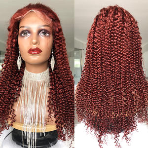 33 #   Perruques en <span class=keywords><strong>cheveux</strong></span> humains bouclés à ondulation d'eau, <span class=keywords><strong>couleur</strong></span> brun <span class=keywords><strong>auburn</strong></span> rouge, longues, avec fermeture en dentelle frontale suisse HD 13x4, fournisseurs de perruques - Product Image 4