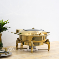 Réchaud rond hydraulique en or de 6L avec couvercle en verre Ensemble de buffet à induction et à carburant Élégant réchauffeur d'aliments de luxe pour la restauration