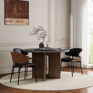 <b>Round</b> Wooden Dining <b>Table</b> With Rotatable Top For <b>Small</b> Space Modern Home Use - Product Image 3
