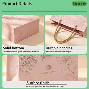 Bolsa de Papel Minghong de Lujo, Ecológica, Reciclable, con Superficie Lisa y Estampado Floral, Detalles en Oro Rosa, Elegante, Personalizada para Regalos y Joyería - Product Image 3