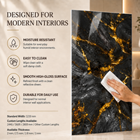 Revêtement mural en PVC MORLENX Charcoal Black Gold Fracture UV Marble Sheet pour projet de hall d'hôtel de luxe