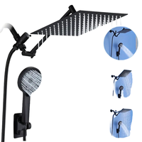 Extension dissimulée de 8 et 10 pouces bras de support en laiton pliable ensemble de pommeau de douche pressurisé pour salle de bain