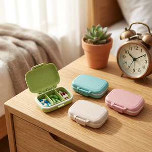Portable Plastic <b>Pill</b> <b>Case</b> with 3 Compartments in Green Pink Beige and Blue <b>for</b> Travel Storage - Product Image 2