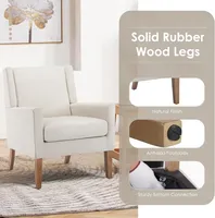 Moderner Wingback Single Sofa Stuhl mit Holzbeinen Gepolsterter Stoff Akzent Sessel für Schlafzimmer Esszimmer und Wohnzimmer
