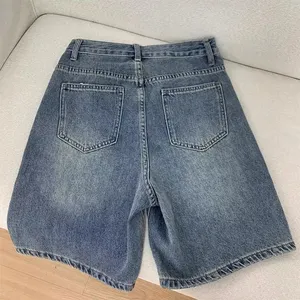 Shorts en jean décontractés pour femme, <span class=keywords><strong>taille</strong></span> <span class=keywords><strong>haute</strong></span>, coupe <span class=keywords><strong>large</strong></span>, longueur genou, collection Printemps-Été - Product Image 2