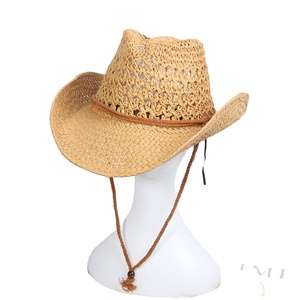 Großhandel westlichen Cowboyhut Strand Jazz Hut Ritter große Krempe Cowboy Strohhüte mit Seil - Product Image 1
