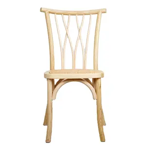 Factory wholesale OEM vintage bentwood stack-able solid wood antique wedding rental cross back X side dining chair