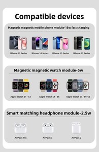Sạc không dây 3 trong 1 tích hợp đèn LED, sạc điện thoại, đồng hồ, tai nghe, tất cả trong một, gập gọn, sạc nhanh từ tính 15W, đế sạc - Product Image 6