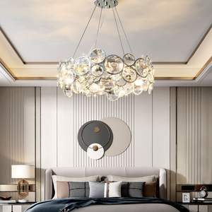 Candelabro de cristal de lujo moderno, colgante de anillo circular LED de tamaño medio, luz colgante para comedor con Control remoto - Product Image 2