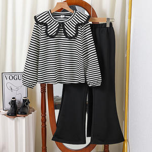 Ensembles de vêtements pour enfants <span class=keywords><strong>pas</strong></span> chers printemps-automne 2026, vente en gros, haut à col volanté rayé, pantalon évasé, deux pièces, vêtements pour adolescentes - Product Image 6