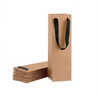 Sac en papier kraft écologique personnalisé à faible MOQ pour bouteille de vin unique avec poignée, idéal pour l'emballage de cadeaux de fêtes