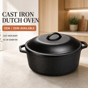 Marmite hollandaise en fonte pré-assaisonnée avec couvercle lourd, pot rond pour soupes et ragoûts, casserole à double poignée pour la cuisson du pain, idéale pour le camping et l'induction - Product Image 1
