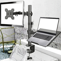 Support double moniteur MG avec plateau pour ordinateur portable, fixation de bureau à pince, écran VESA PC 2 en 1, rehausseur de moniteur réglable 24 pouces, en acier