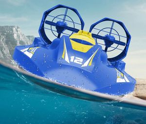 Dwi Dowellin Bateaux télécommandés Aéroglisseur 2.4GHz Bateaux amphibies RC Double moteurs pour piscines Lacs et terres lisses - Product Image 2