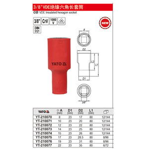 ซ็อกเก็ตหุ้มฉนวนยาโต 3/8 นิ้ว หกเหลี่ยม 1000V สำหรับการบำรุงรักษาอุปกรณ์อุตสาหกรรม - Product Image 2