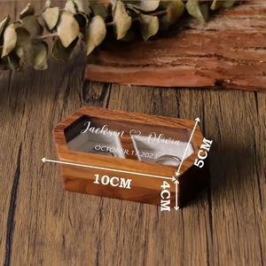 Personalized Walnut Wood Hexagon <b>Ring</b> Box with Glass Top Custom Name Date Engraved <b>Engagement</b> Wedding <b>Ring</b> <b>Holder</b> Keepsake Gift - Product Image 6