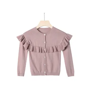 Áo Len Dệt Kim Nylon Cotton Cho Em Bé Áo Sơ Mi Dài Tay Hở Ngực Cổ Tròn Cho Bé Gái Áo Cardigan Mùa Đông Cho Trẻ Em Bé Gái