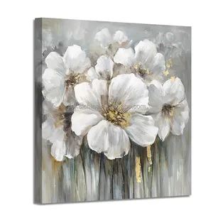 Hot Sale Pure Hand Painted Floral White Lily Abstract Flower Picture on Canvas gold foil wall art work canvas oil painting