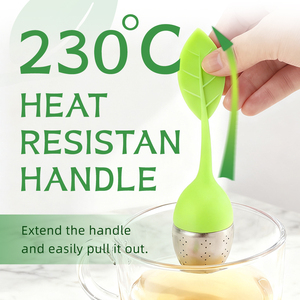 ที่กรองชารูปใบไม้ซิลิโคนเกรดอาหาร100%,ที่กรองชามีถาดรองน้ำหยดด้านล่างเป็นสแตนเลส - Product Image 3