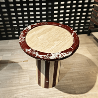 Ensemble de tables basses en travertin beige Rosso Levanto de luxe, table basse ronde moderne à piétement en marbre rayé pour salon