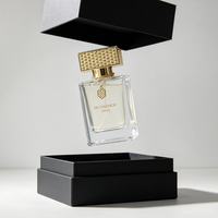 Flacon de parfum de luxe carré 30ml 50ml, autocollant métallique personnalisé, flacon de parfum haut de gamme, flacons de parfum vides et boîtes avec couvercle