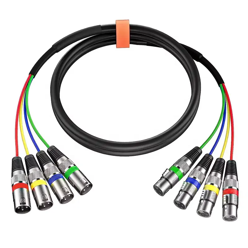 Cable XLR macho a XLR hembra de 3 pines con logotipo personalizado de color y bajo ruido de 4 canales para mezclador de audio