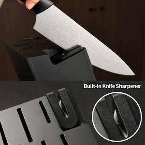 Ensemble de 15 couteaux de cuisine en acier à haute teneur en carbone à motif damas avec manche en PP et aiguiseur intégré - Product Image 4