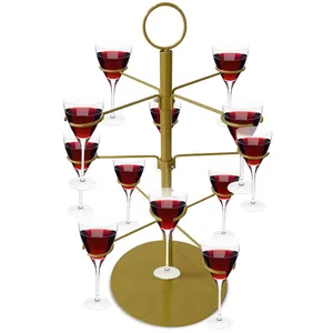 JH-Mech 33 Zoll 3-stufiges Weinglas Cocktail-Becher-Baumständer 18 Champagner-Flautenhalter Gold Metall Cocktail Baumständer-Anzeige