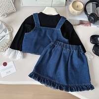 Ensemble deux pièces chic coréen pour bébés filles : Jupe à bretelles en coton-polyester à motif floral, collection Printemps-Automne 2026