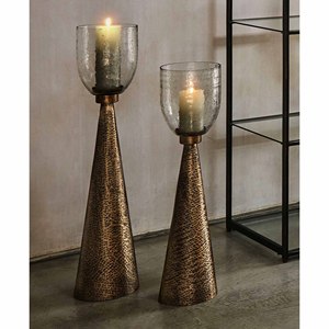 Bougeoir décoratif sur pied, support de bougie en verre votif pour décoration de mariage, support de pilier de bougie moderne - Product Image 1