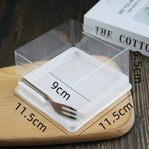 Boîte carrée transparente jetable en PET avec fourchette en plastique pour gâteaux et pâtisseries, couvercle à clapet pour aliments - Product Image 3