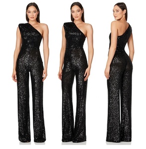 Combinaisons strass pour femmes une épaule barboteuse à paillettes salopette à paillettes survêtement brillant <span class=keywords><strong>pantalon</strong></span> scintillant <span class=keywords><strong>pantalon</strong></span> à jambes larges - Product Image 4