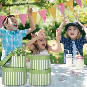 Gift <b>box</b> with lid, suitable for giving gifts, green and <b>white</b> striped round gift <b>box</b>, customizable according to needs - Product Image 4