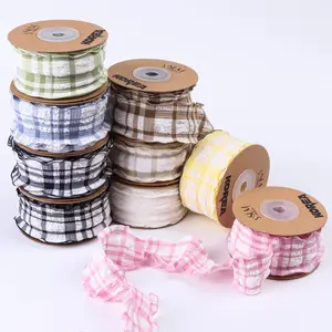 Newest 38mm Bubble Wrinkle Check Fabric Ribbon for DIY Hair Bow Flower Wrap