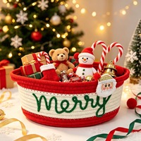 Panier de rangement en corde de coton tressée MSH pour cadeaux de Noël avec broderie de mots, idéal pour bonbons, collations et fournitures de fête