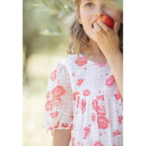 2024 New Arrival White Chiffon Children Girls Dresses With Print Flower Cheap And Cute Boutique Baby Girl Dress Kids Clothing