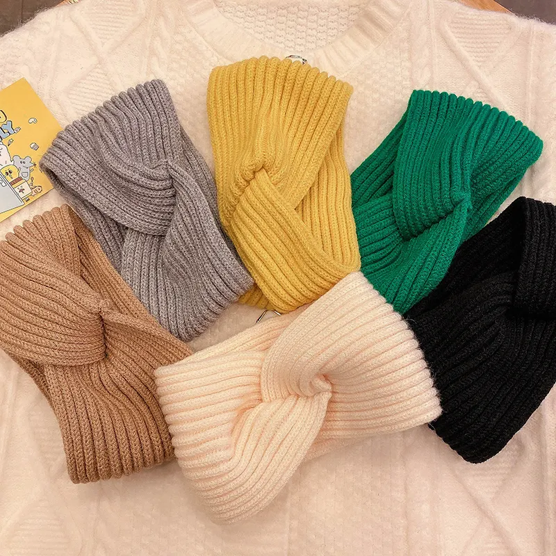 Fall Winter Name Hair Accessories Logo Adult Women Knitted Head Band Headbands Knit Nylon Stretchy Pre Tied Turban Headwraps