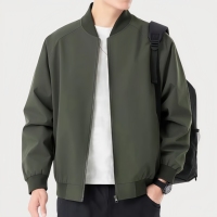 Blouson bomber noir à col côtelé et fermeture éclair pour homme, veste décontractée avec manches raglan et ourlet côtelé
