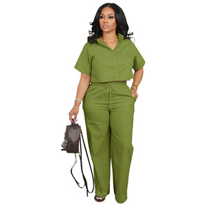 CN269 Set Casual da ufficio da <span class=keywords><strong>donna</strong></span> stile europeo americano camicia in <span class=keywords><strong>lino</strong></span> con bottoni estivi sport a maniche corte Cross-Border - Product Image 5