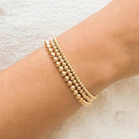 Minimalistisches Mehrreihiges Perlenarmband, 14K Gold Filled, 3/4/5/6mm Nahtlose Kugelperlen, Handgemachtes Verstellbares Boho Schmuckstück