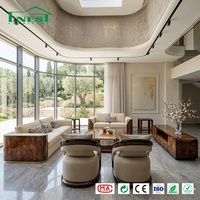 Juego de Muebles de Sala de Estar de Lujo, Estilo Italiano, Sofá de Madera de Burl, Mueble para TV de Alto Brillo para Proyectos de Villas