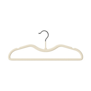 Flocked Clothes Hanger Cream Colored Non Marking Anti Slip Hook Type For Home Use Rectangle Shape Clothing Organizer - Product Image 1
